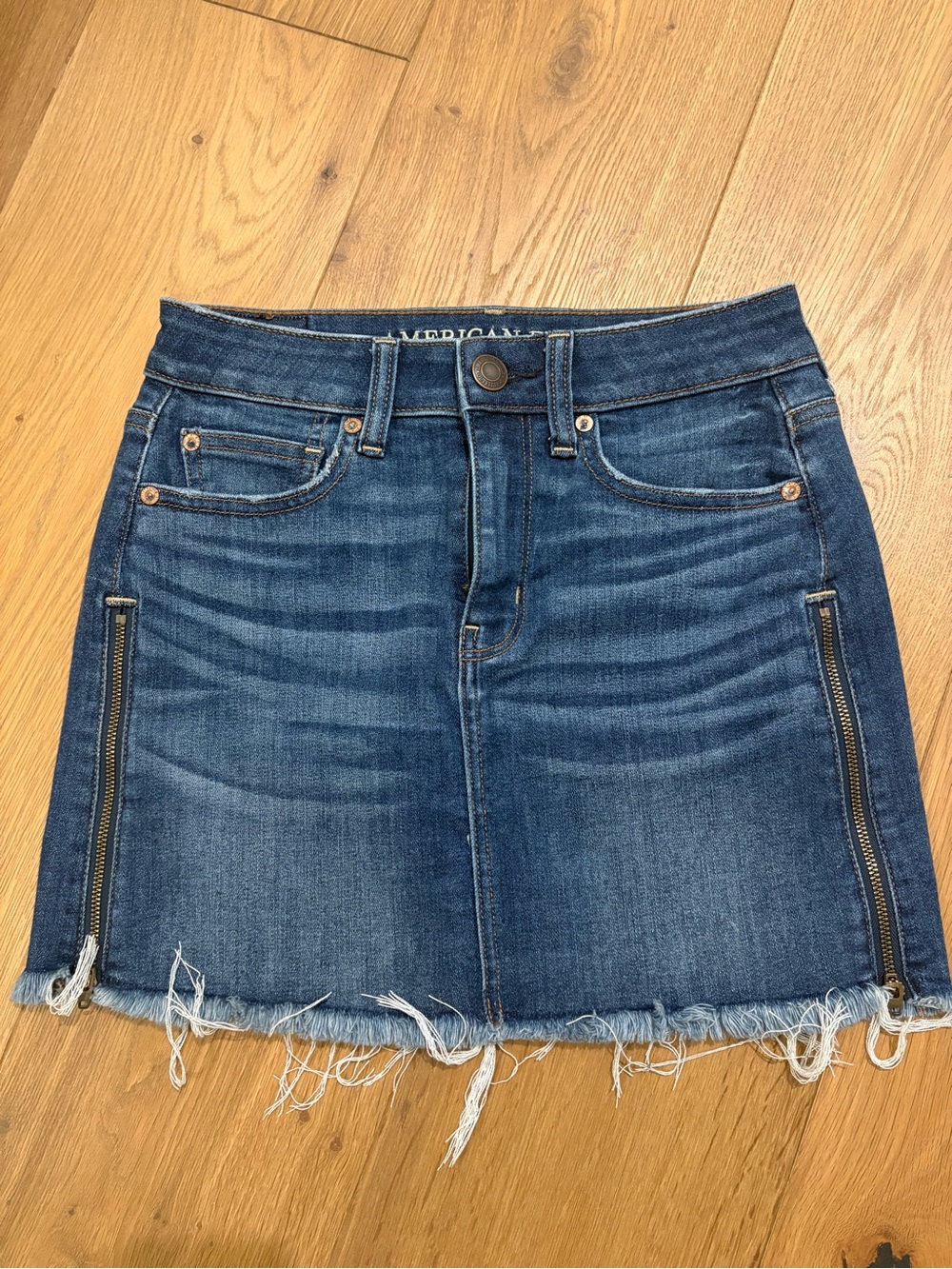American Eagle Outfitters Blue Denim Mini Skirt with Side Zippers